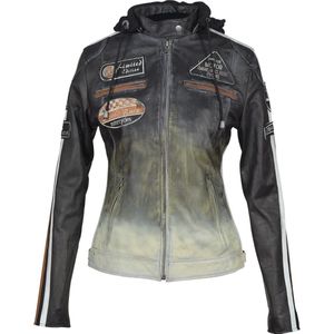 Urban 5884® - Fifty Eight -  Leren Motorjas - Dames - Zwart Beige - Maat  S