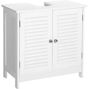 Wastafelonderkast – Badkamerkast met Lamellendeuren en Verstelbare Plank – 30x60x60 cm – Wit