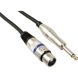 HQ-Power XLR-jack kabel, 1 x XLR vrouwelijk, 1 x jack 6.35 mm mannelijk, mono, 6 m, perfect voor geluidsoverdracht