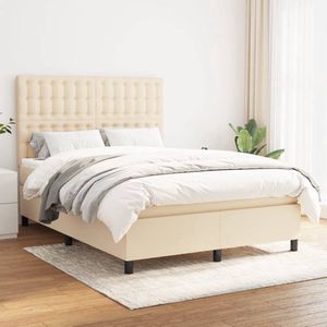 The Living Store Boxspring met matras stof crèmekleurig 140x200 cm - Boxspring - Bed Frame - Slaapcomfort - Creme Kleur - Pocketed Spring Mattress