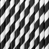Partydeco Drinkrietjes - papier - 10x - zwart/wit strepen - 19,5 cm - rietjes