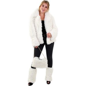 PartyXplosion - Landen Thema Kostuum - Witte Bontjas Lammy Siberische Toendra Vrouw - Wit / Beige - Maat 40-42 - Carnavalskleding - Verkleedkleding