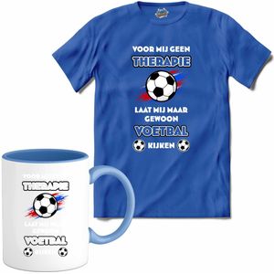 Oranje voetbal leeuw - WK en EK voetbal kampioenschap - koningsdag en Koninginnedag feest kleding - T-Shirt met mok - Heren - Royal Blue - Maat M