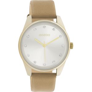 OOZOO Timpieces - goudkleurige horloge met zand leren band - C11046
