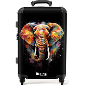 NoBoringSuitcases.com® - Koffer groot - Rolkoffer lichtgewicht - Olifant versierd met kleurrijke spetters - Reiskoffer met 4 wielen - Grote trolley XL - 20 kg bagage