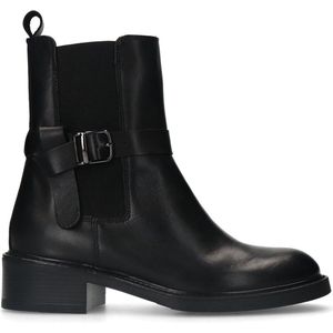 Manfield - Dames - Zwarte leren chelsea boots met gesp - Maat 36