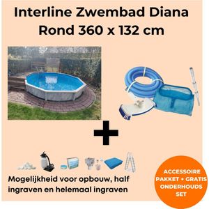 Interline zwembad Diana 3,60m rond - Metaalwand zwembad - Op- en inbouw - Inclusief filterset - Inclusief zwembadtrap - Gratis onderhoudsset
