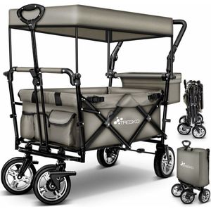 Tresko- Bolderkar, Grijs, opvouwbaar, met dakje, geschikt tot 80 kg - Bolderwagen - Kinderenvervoer - Bolderkarren - Tuinkar - Kinderwagen