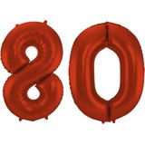 Folat Folie ballonnen - 80 jaar cijfer - rood - 86 cm - leeftijd feestartikelen