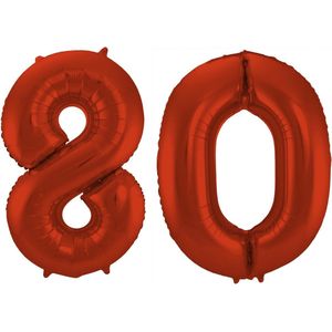 Folat Folie ballonnen - 80 jaar cijfer - rood - 86 cm - leeftijd feestartikelen