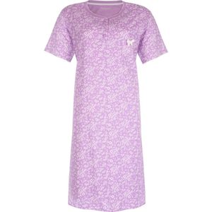 Tenderness Dames Nachthemd - Slaapkleed - Bloemenprint - 100% Katoen - Licht Paars - Maat S