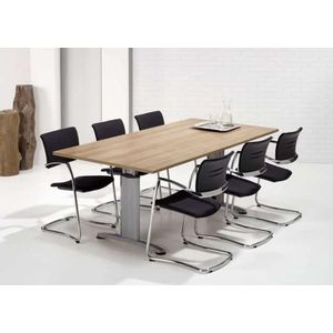 Hoogte verstelbare rechthoekige T-poot vergadertafel Work 200x100cm bladkleur Kersen framekleur Antraciet (Ral 7016)