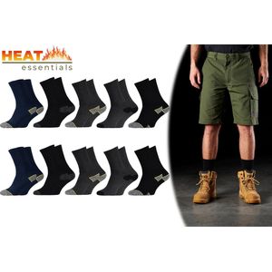 Heat Essentials - Werksokken Heren 43 46 - 10 Paar - Assorti Kleuren - Sokken Heren - Sokken -Warme Sokken - Dikke Sokken - Thermo Sokken - Huissokken