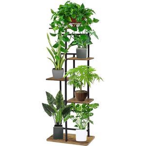 SHOP YOLO-plantenrek-Houten metalen plantenstandaard-5 etages-94 cm hoek-bloemenrek- plantenrek voor meerdere planten-bloemenstandaard