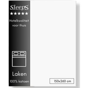 Sleeps Lakens Katoen Wit - 1 Persoons 150 x 260 cm - 100% Katoen - Hoogwaardig Hotelkwaliteit - Heerlijk Zacht