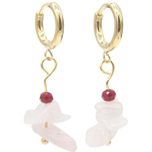 Dielay - Oorbellen met Steentjes - RVS Oorringen - 12x30 mm - Roze en Goudkleurig