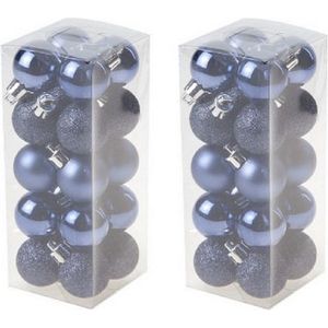 40x Donkerblauwe plastic mini kerstballen 3 cm - Mat/glans/glitter - Onbreekbare plastic kerstballen - Kerstboomversiering donkerblauw