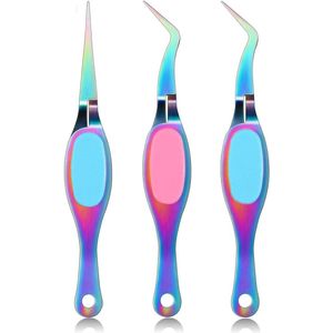 Roestvrijstalen kruising lock pincet set - 3 stuks met gebogen en fijne schuine tips voor naaien, kralen en nagelkunst