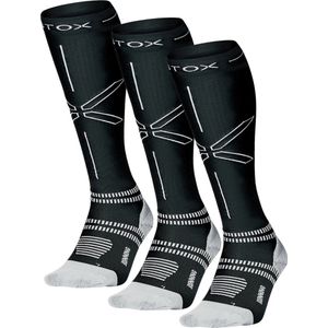 STOX Energy Socks - 3 Pack Hardloopsokken voor Vrouwen - Premium Compressiesokken - Kleur: Zwart/Lichtgrijs - Maat: Medium - 3 Paar - Voordeel