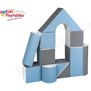 Zachte Soft Play Foam Blokken set 11 stuks grijs-wit-blauw | grote speelblokken | baby speelgoed | foamblokken | reuze bouwblokken | motoriek peuter | schuimblokken