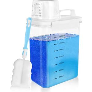 1100 ml luchtdichte wasmiddeldispenser met maatbeker, heldere wasmiddelopslag met schaal, PET BPA-vrije waspoeder opbergdoos