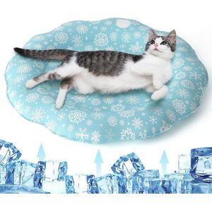 Koelmat voor honden en katten, verkoelend in de zomer, zelfkoelende mat, koelkussen voor puppy's, kleine honden en katten (blauwe sneeuwvlok)