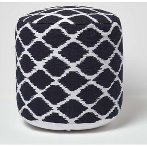 Homescapes Ronde poef met Ikat-patroon - blauw en wit, 40x45 cm