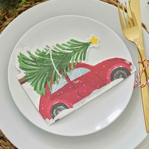 Ginger Ray - Ginger Ray - 16 Servetten Rode auto met kerstboom