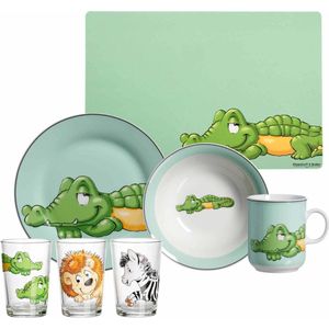 Geschirr-Set mit Kinderbecher Happy Zoo Krokodil Set van 7