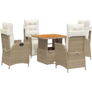vidaXL - 5-delige - Tuinset - met - kussens - poly - rattan - beige