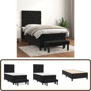 vidaXL Boxspring met matras - Fluweel Zwart - 90x190 cm Boxspringbed - Zwarte Boxspring - Velvet Boxspring - Tweepersoons Bed - King Size Bed