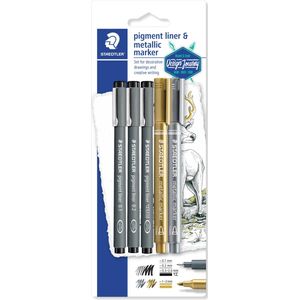 STAEDTLER Design Journey - pigment liner set 3 stuks + 2 metallic markers