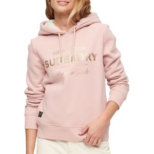 Superdry Luxe Metallic Logo Hoodie Dames Trui - Vintage Blush Pink - Maat L