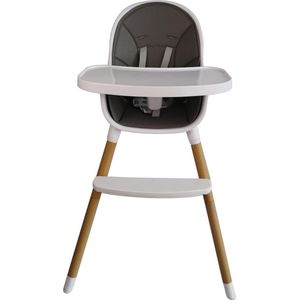 2-in-1 houten kinderstoel met dienblad - babystoel combi-hoge stoel - 5-punts riem - voetensteun - PU-lederen kussen - tot 30 kg