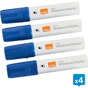 Nobo Glide  Whiteboard Markers - Whiteboard Stiften Met Beitelvormige Punt - 4 Stuks - Blauw