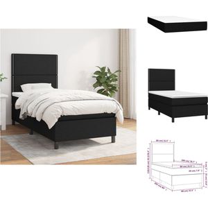 vidaXL Boxspring Bed - Pocketvering - 80 x 200 cm - Zwarte stof - Verstelbaar hoofdbord - Bed