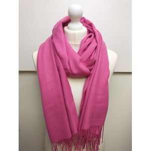 Lange dames wintersjaal Jannie effen motief fuchsia donkerroze roze