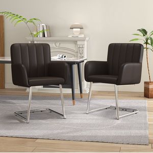 Sweiko 2-delige eetkamer stoelen met verticale strepen, gestoffeerde fauteuil met zigzag metalen benen, lounge stoel, woonkamer stoel voor slaapkamer, werkkamer en bureau, synthetisch leer, zwart bruin