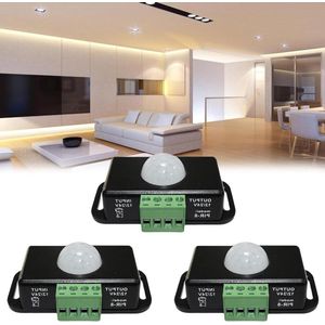Bewegingsmelder 3 stuks: DC 12 V 24 V zwart bewegingssensor mini body infrarood beweging PIR sensor schakelaar automatische draadloze IR bewegingsm voor LED strip lampen
