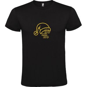 Zwart T-Shirt met “ Kerst Muts / Ho Ho Ho “ Afbeelding Goud Size XXL