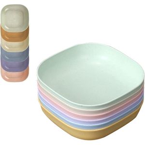 Set van 6 borden van 15 cm, 6 kleuren, vierkant, afbreekbaar, gezonde serviesplaat, voor kinderen en volwassenen, PP-campingborden, BPA-vrij, eetborden, magnetron- en vaatwasmachinebestendig