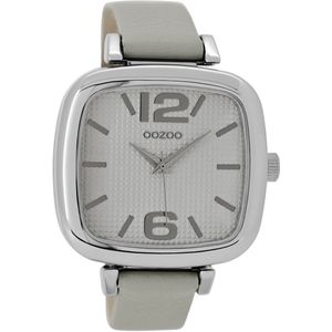 OOZOO Timepieces - Zilverkleurige horloge met steengrijze leren band - C9180