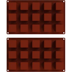 2 stuks vierkante siliconen ijsblokjesvormen en chocoladevormen - baksteenrood - geschikt voor het maken van vierkante chocolade, ijsblokjes en snoep