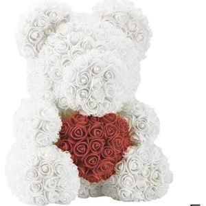Wit Rozen Teddy Beer XL - met gift box - 40cm - Rose bear - Valentijn cadeautje vrouw - moeder moederdag cadeautje- ik hou van jou - liefdes cadeau - Mama liefde - Love - rood