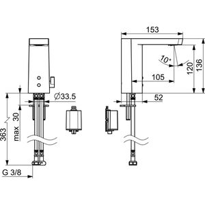 HANSA HANSASTELA wastafelkraan, handenvrij, batterijvoeding 6V, Eco+, 3,4l/min., uitsteeksel: 105 mm, 71622790004, 571622790004