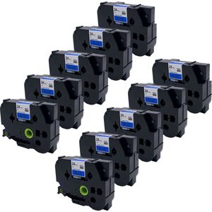 DULA Brother Compatible label tape- Tze-551 - 10 cassettes - Brother P-Touch - Zwart op blauw - 24mm x 8m