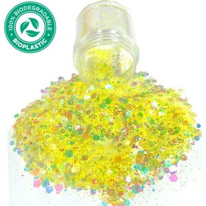 Biologisch Afbreekbaar Chunky Glitters (Geel) [Volume 8g - Biodegradable Festival Jewels Glitter Outfit Lichaam en Gezicht - Make-up Face Body - Kinderen Volwassenen Dames - Eco Friendly]