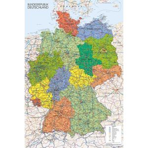 Duitsland kaart poster - Berlijn - Hamburg - Kleurrijke landkaart - 61 x 91.5 cm