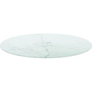 vidaXL Tafelblad - Ø70 cm - Gehard Glas - Marmer Wit Tafelblad - Gehard Glas - Marmeren Design - Wit - Eetkamer