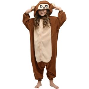 KIMU Onesie Aap Pak - Maat 128-134 - Apenpak Monkey Kostuum Bruin Chimpansee Pak - Jungle Jumpsuit Kinderen Pyjama Huispak Jongen Meisje Festival